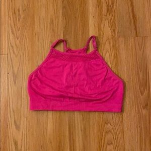 Hot pink sports bra mesh and stretchy material